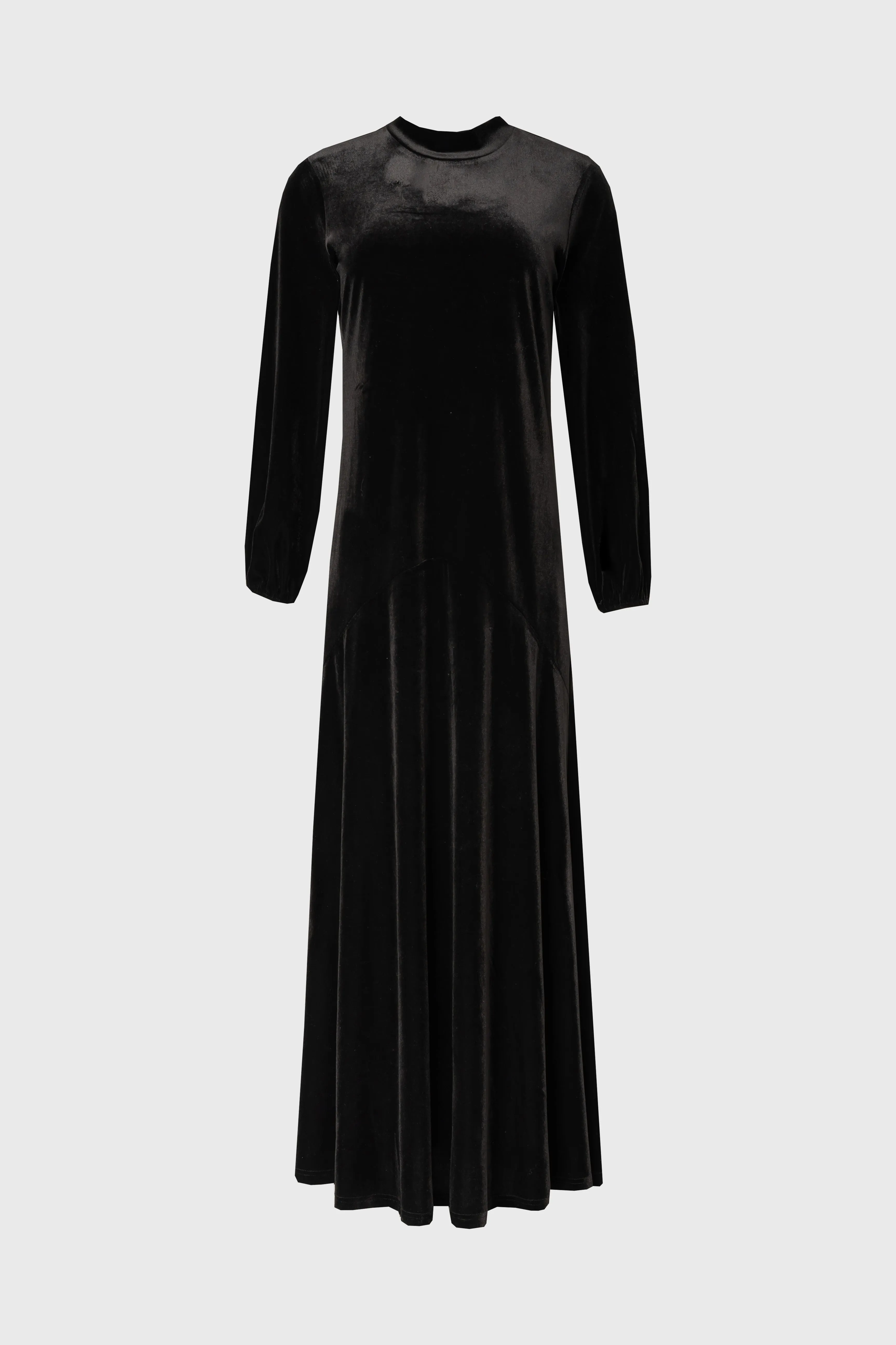 Black Flared Hem Velvet Maxi Dress Warm Fit DurableBlend