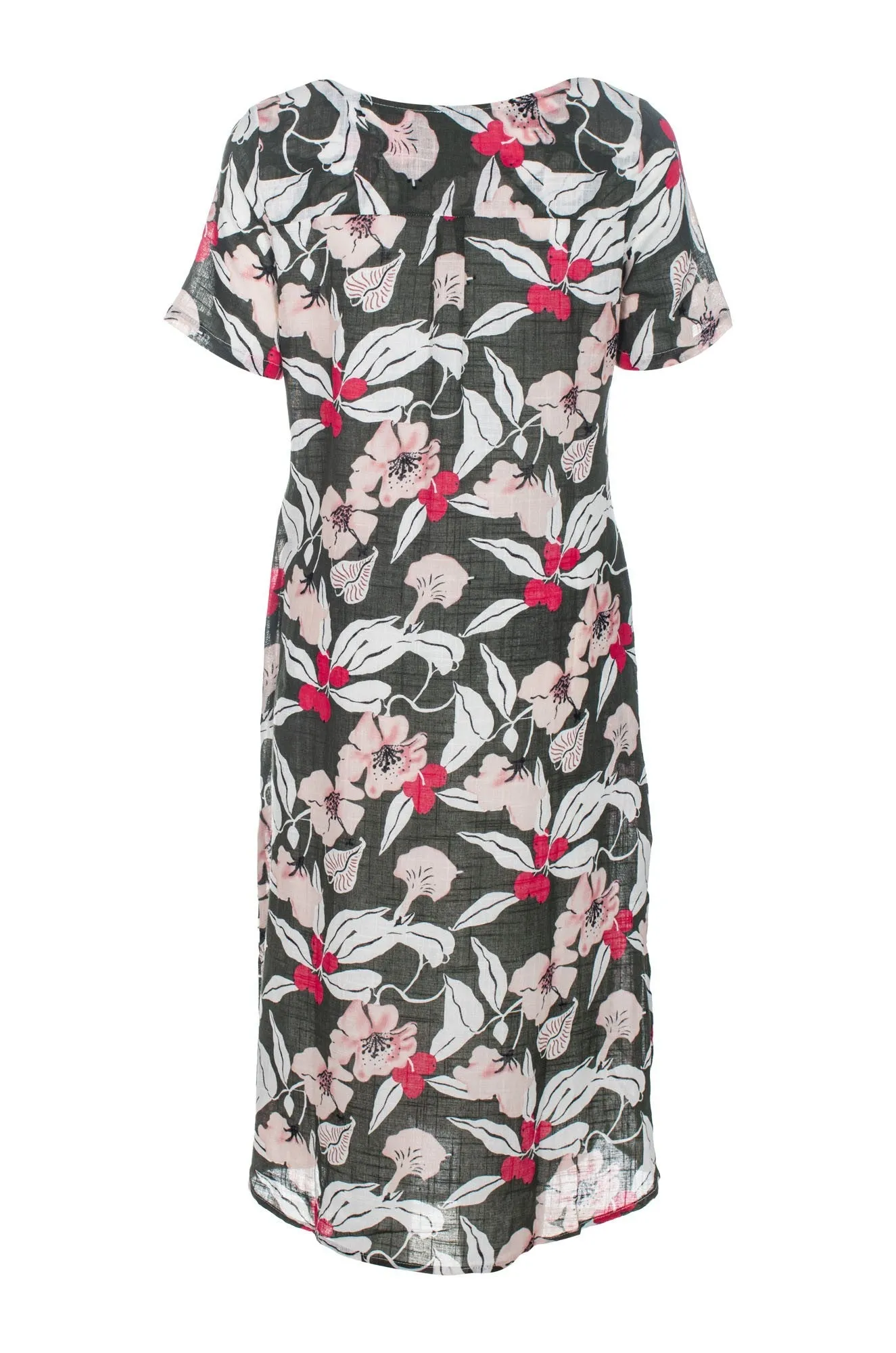 AdjustableHemline Shine Fit Floral Summer Dress | Olive Berry Leaf | 6274C1