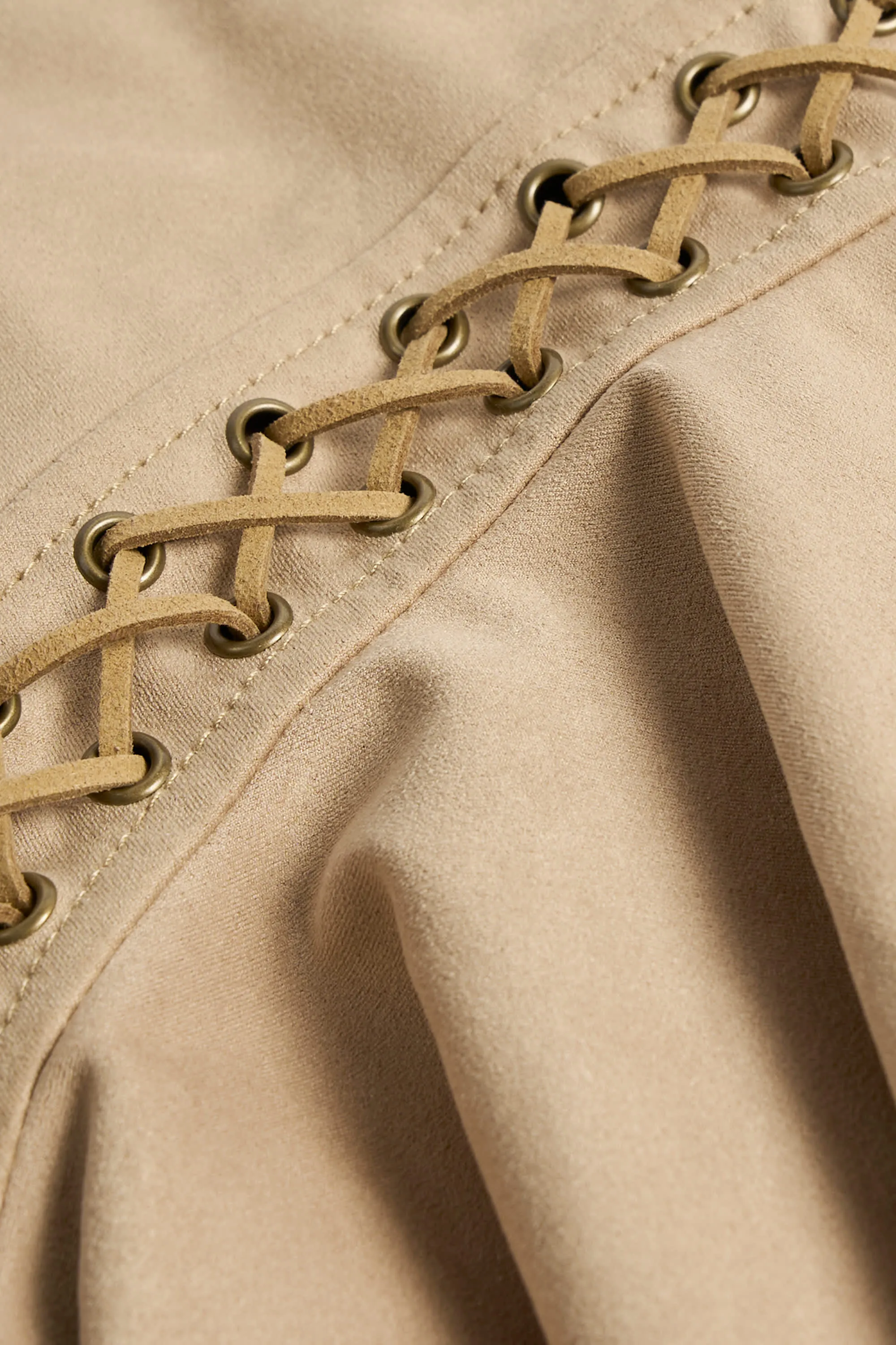 Lightweight Style Beat Lace-Up Tiered Corset Mini Dress in Tan