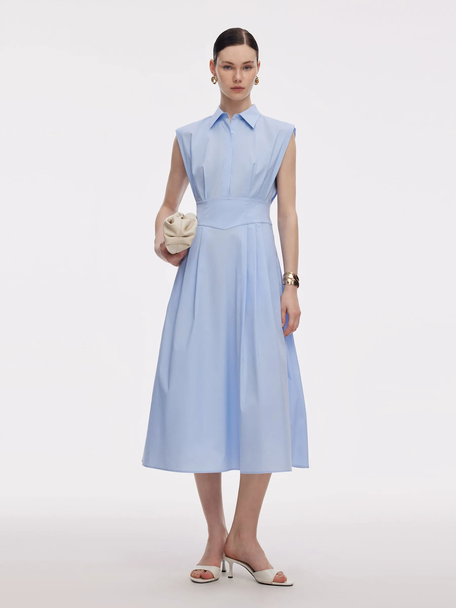 Gathered Waist Women Sleeveless Shirt Maxi Dress Spark Mood Trendy Hat