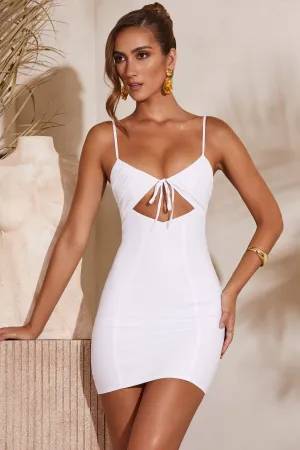 Eco Friendly Fabric Stage Light Ruched Bust Cut Out Mini Dress in White