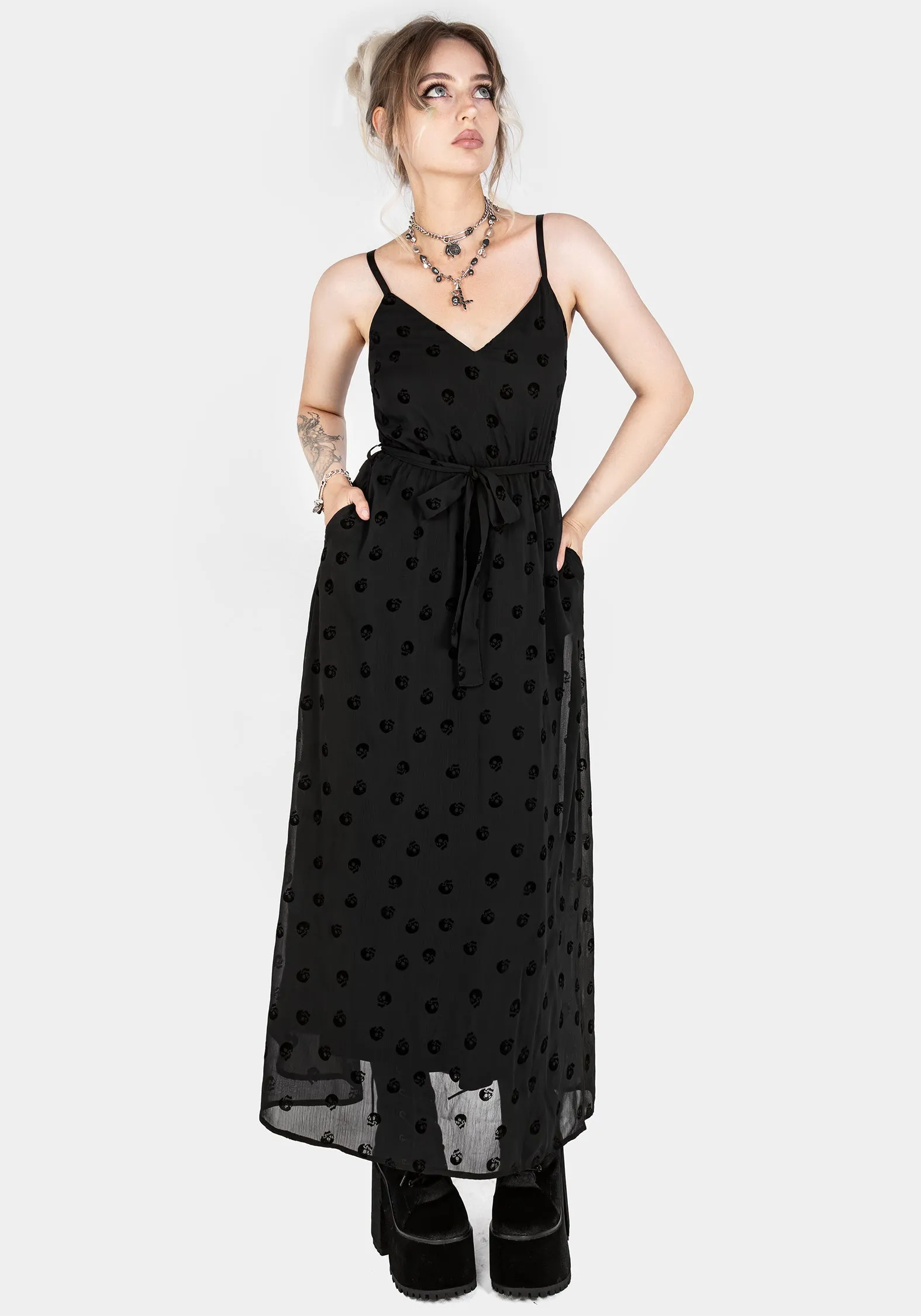 With its timeless design this dress is perfect for any season and any setting Bones Flocked Chiffon Maxi Cami Dress