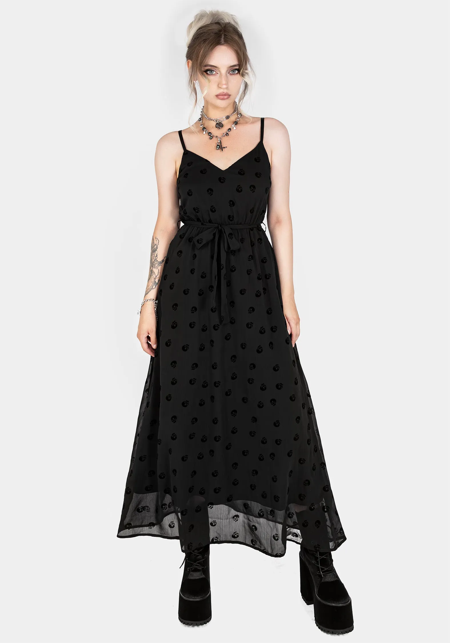 Bones Flocked Chiffon Maxi Cami Dress Emerald Pop