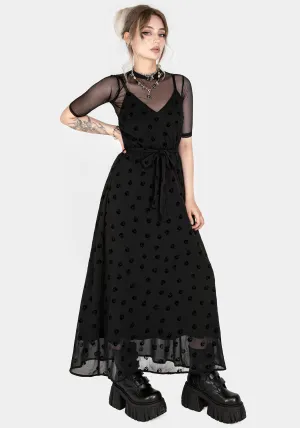 Weave Glow The simple silhouette of this dress makes it easy to style for both day and night wear Bones Flocked Chiffon Maxi Cami Dress