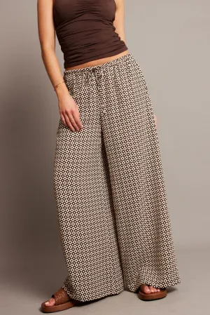 Brown Geo Wide Leg Pants High Rise Street Inspired Urban Cool