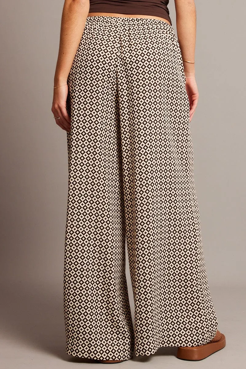 ThermalInsulation Core Cut Brown Geo Wide Leg Pants High Rise