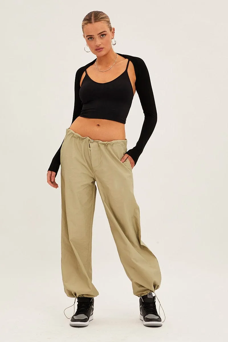 Minimalist Design Green Cargo Parachute Pants