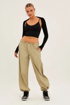 Minimalist Design Green Cargo Parachute Pants