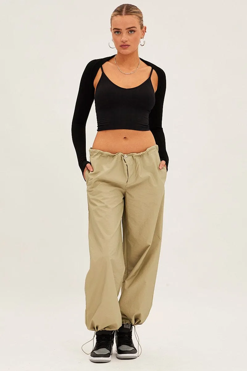 All Day Fit Functional Waist Green Cargo Parachute Pants
