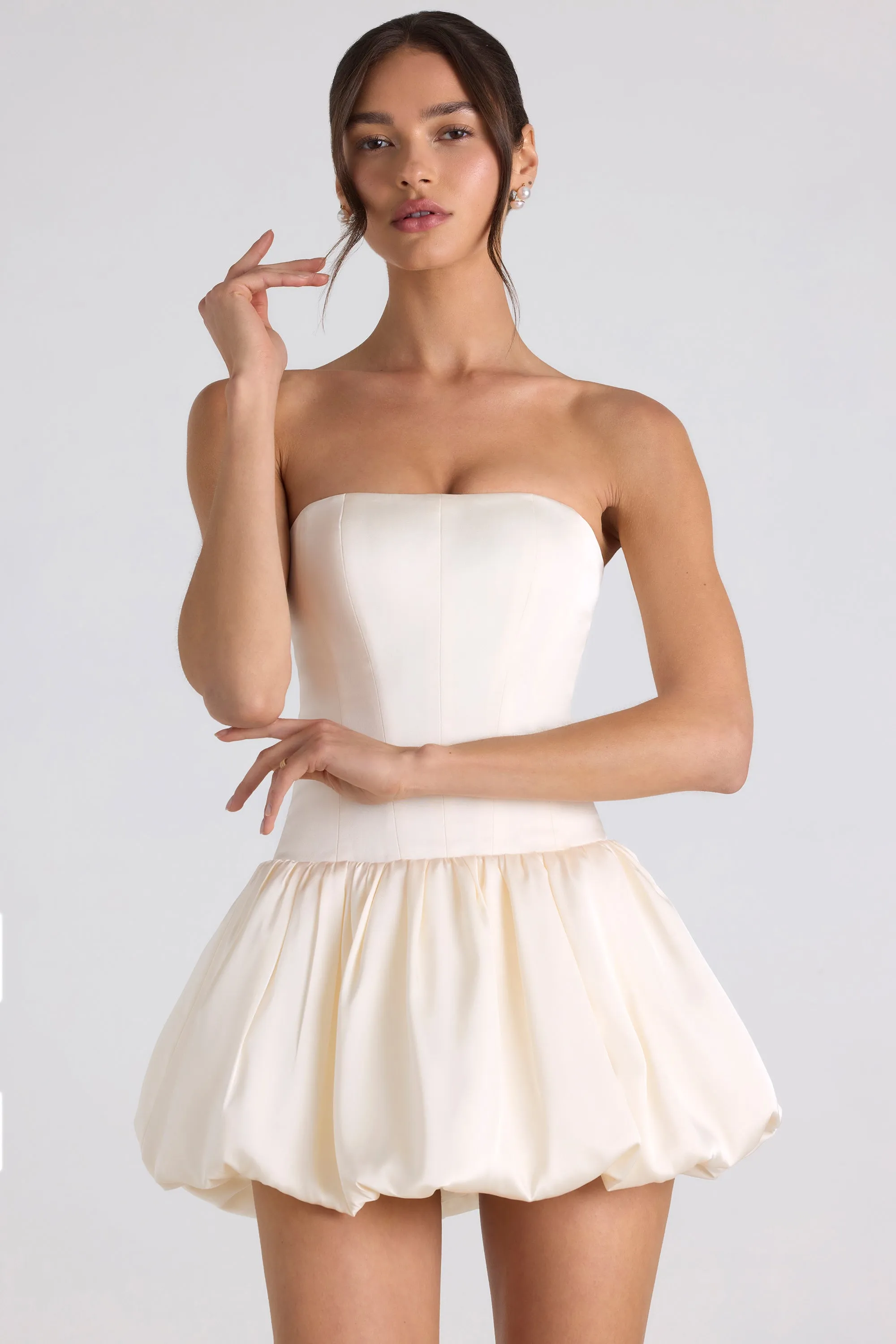 Bold statement dress Secure Closure Lace-Up Bubble Hem Corset Mini Dress in Ivory