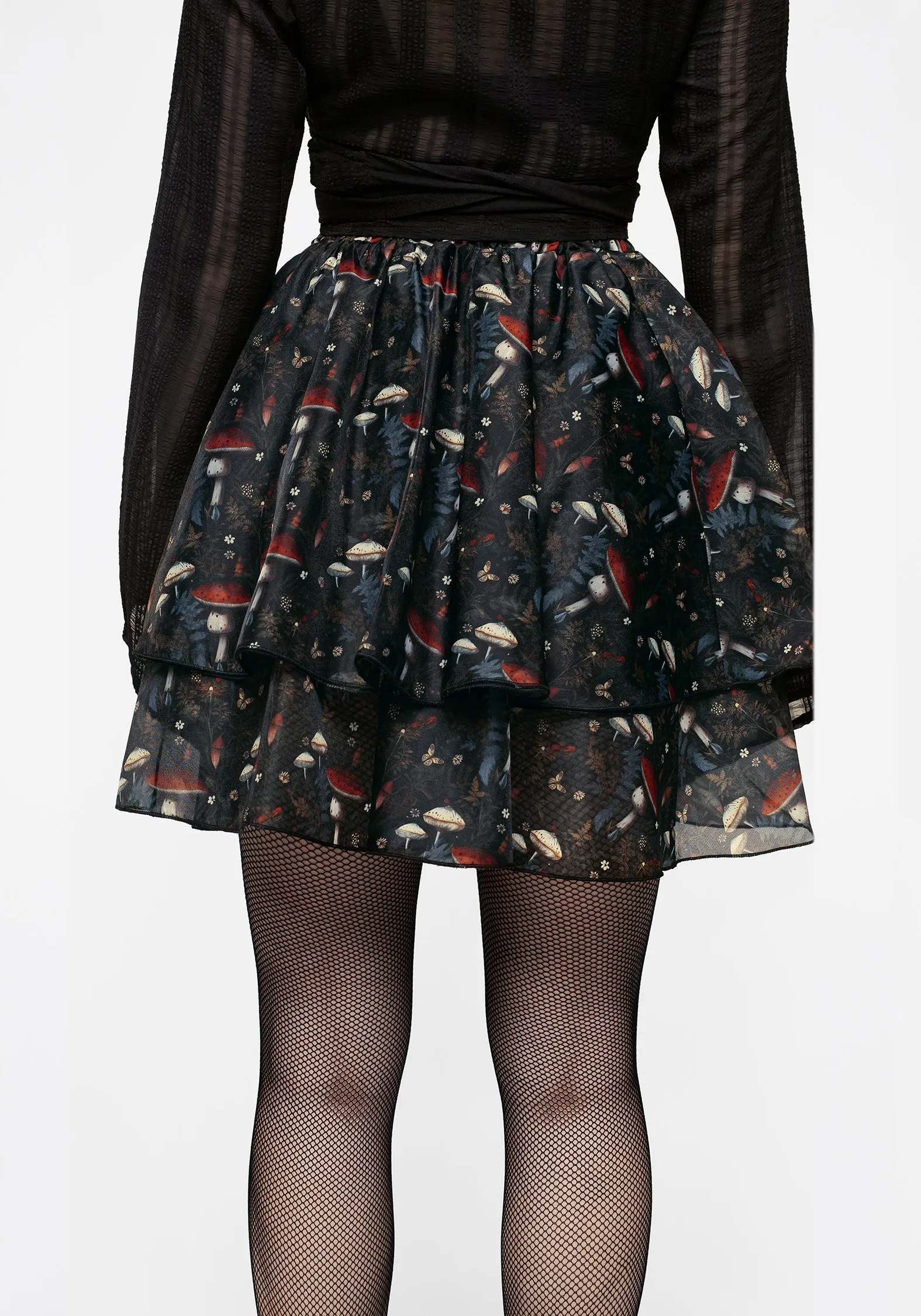 Bold Look Roll Up Hem Amanita Organza Layered Mini Skirt