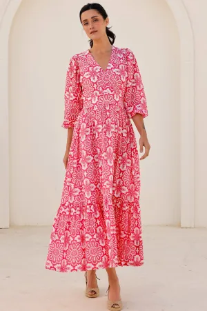 Knot Glow Night Breeze Annie Maxi Organic Cotton Dress | Lace Floral White/Pink