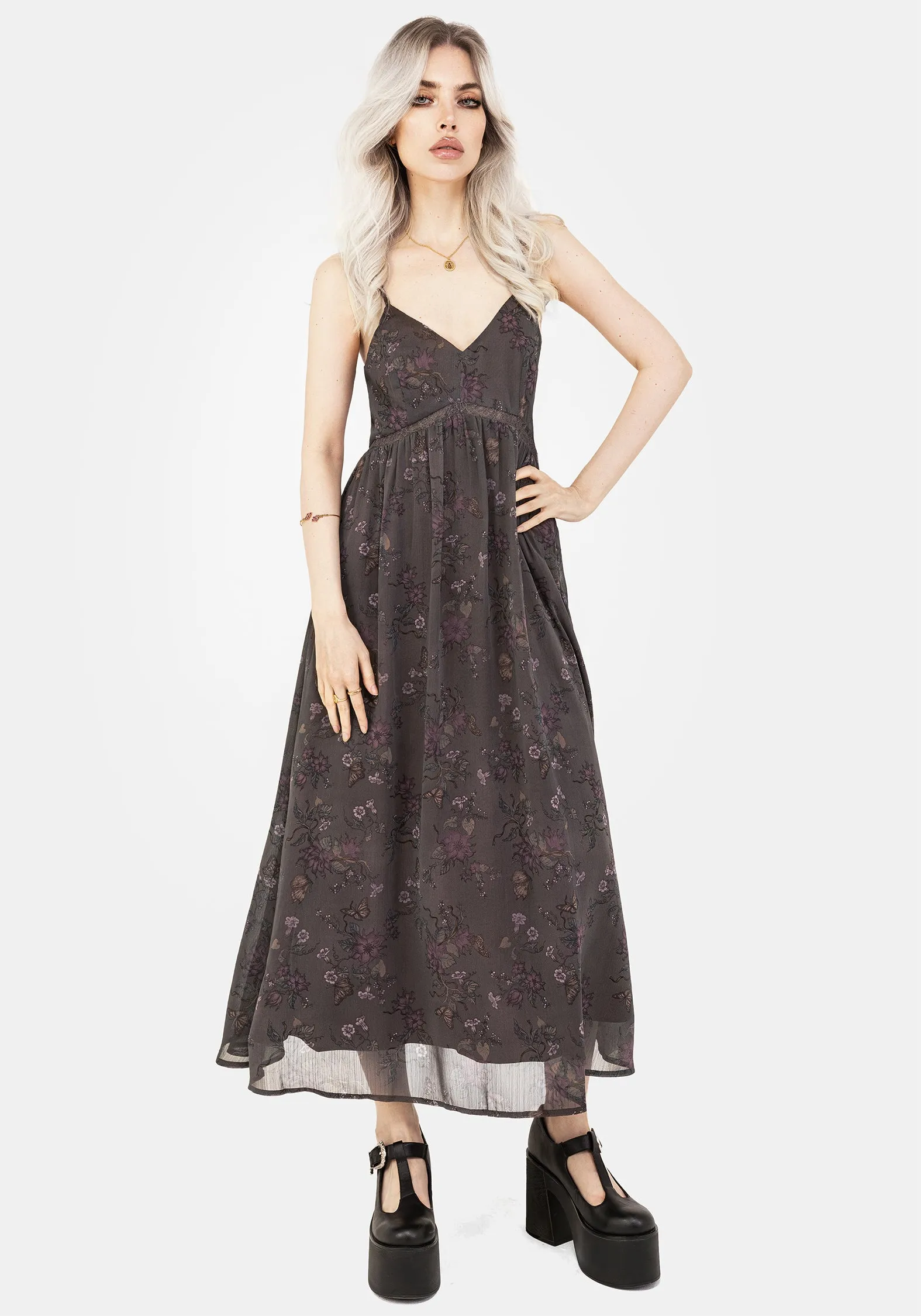 Arnora Chiffon Lace Insert Cami Midaxi Dress This dress offers a flattering shape that can easily be accessorized for a variety of looks poolside style