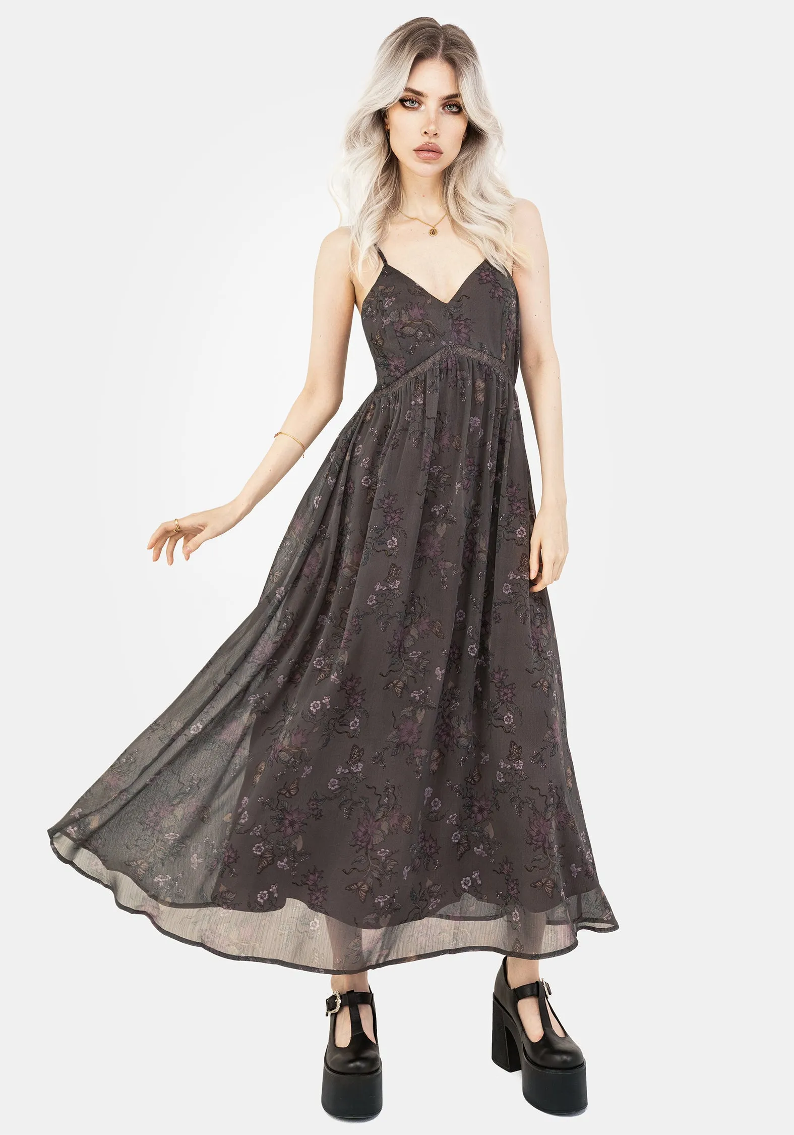 This dress offers both style and practicality ensuring you always look your best Classic bohemian-inspired dress Arnora Chiffon Lace Insert Cami Midaxi Dress
