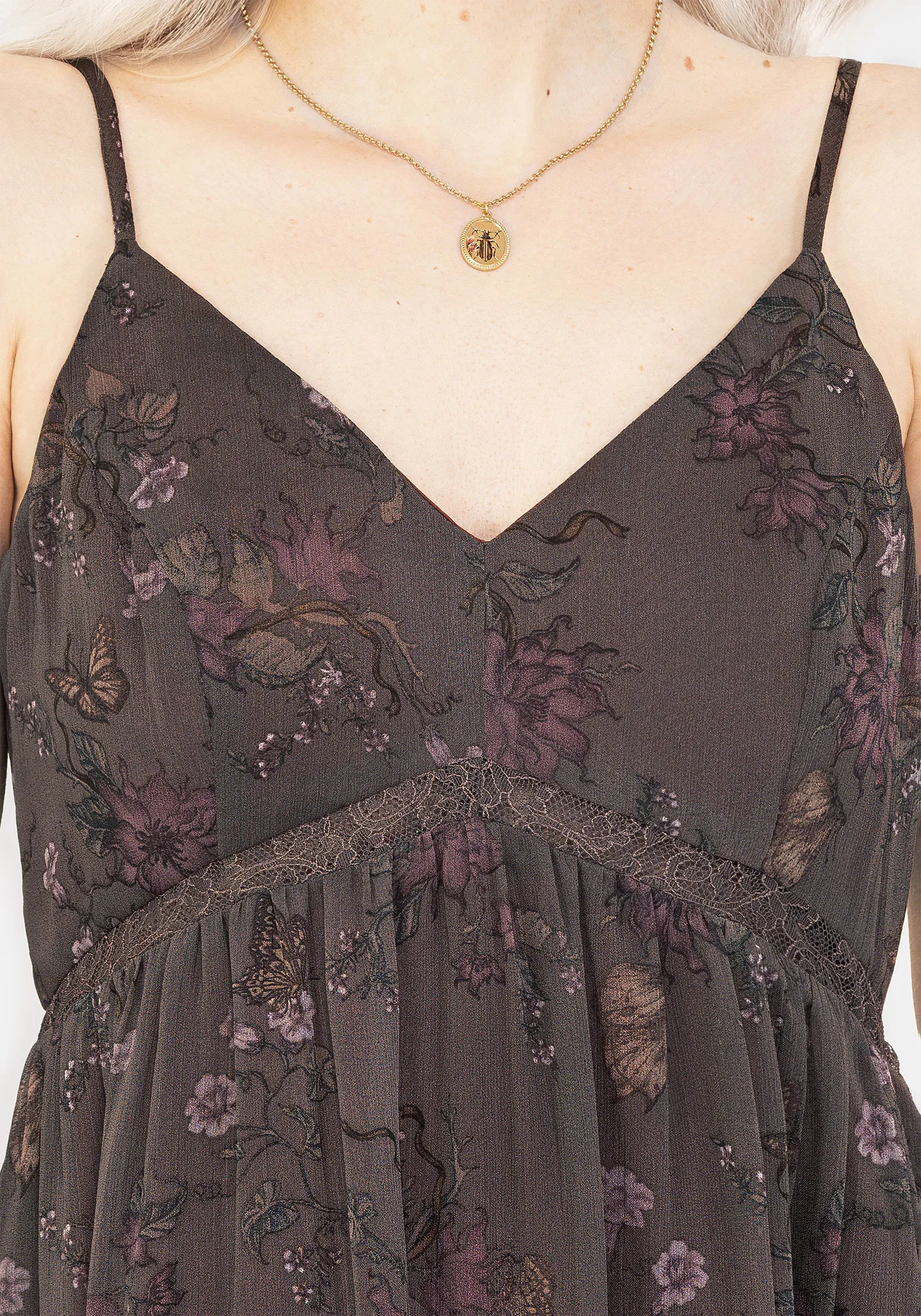 Arnora Chiffon Lace Insert Cami Midaxi Dress Pleat Art Chic dress for casual outings