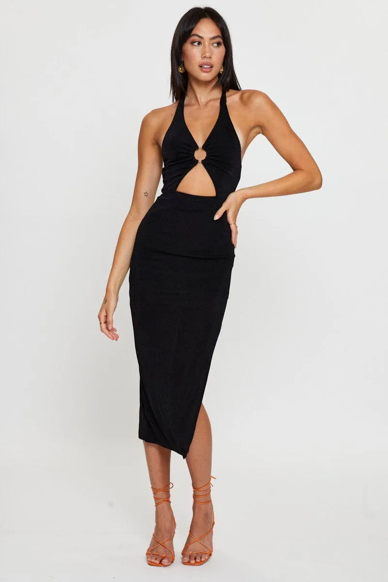 Black Midi Dress Slinky Jersey High-waisted midi dress