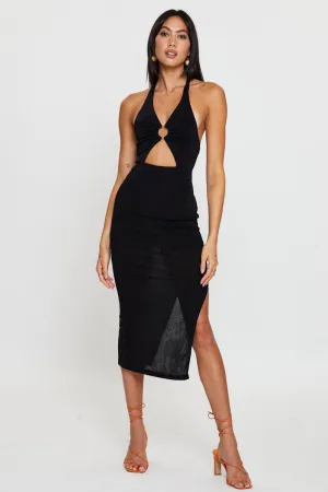 Cloud Light Vibrant Comfort Black Midi Dress Slinky Jersey