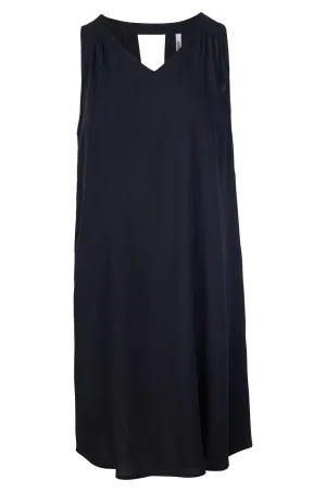 RecycledBlend V neck Short Dress with hi low hem | Black | 3316A1