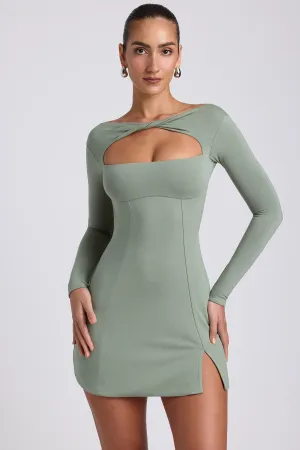 Flirty casual wear Chafe Guard Modal Twist-Front Long-Sleeve Mini Dress in Sage Green