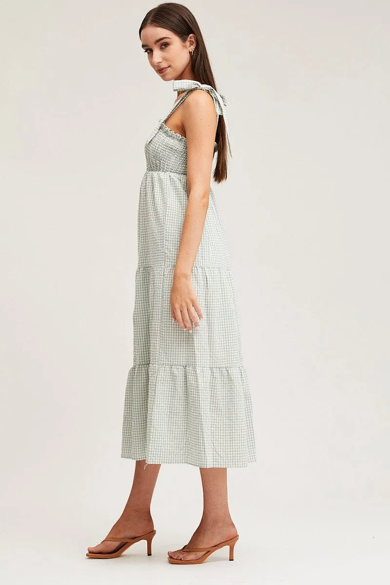 Check Midi Dress Sleeveless Day Off Style