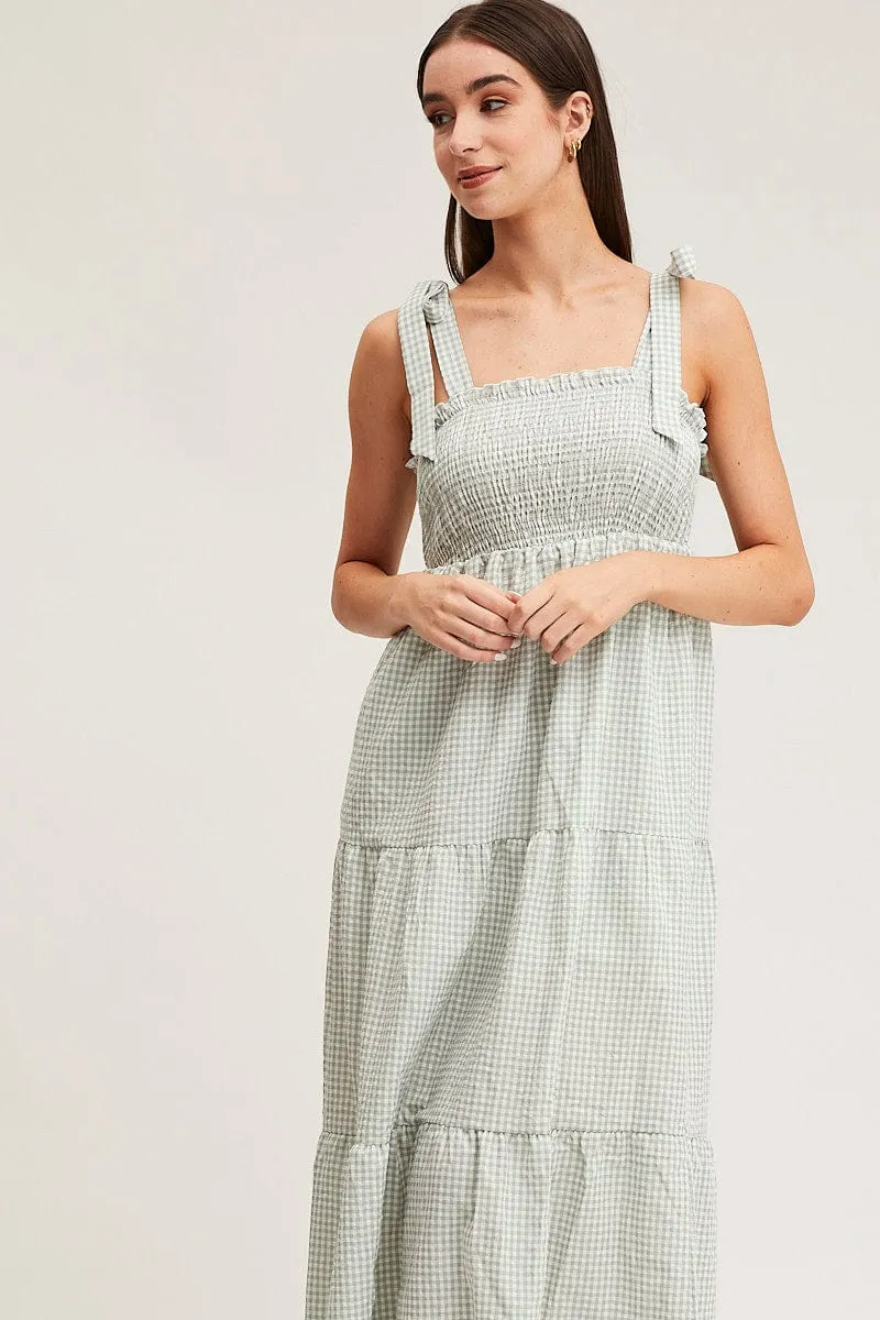 Check Midi Dress Sleeveless Style Easy