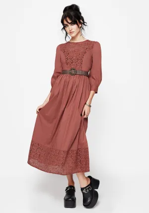 Cavern Cotton Broderie Button Up Midaxi Dress Port Lane Dune Glow