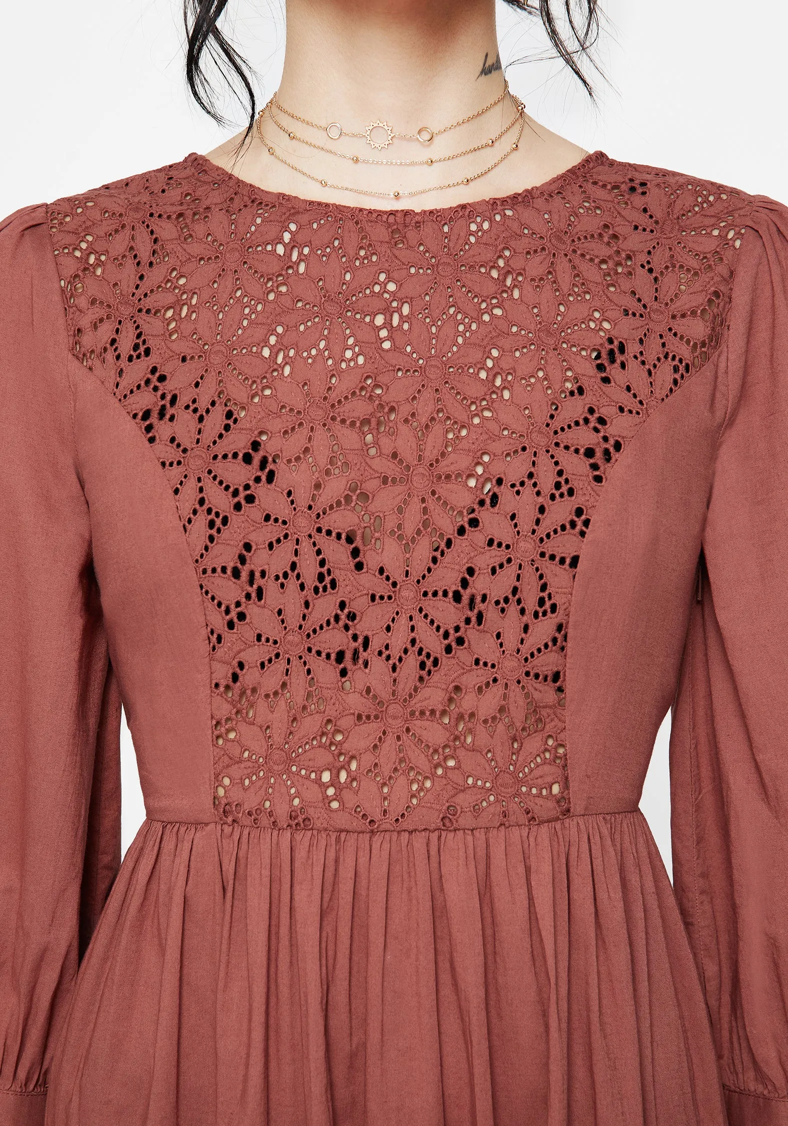 Cavern Cotton Broderie Button Up Midaxi Dress Paper Glow