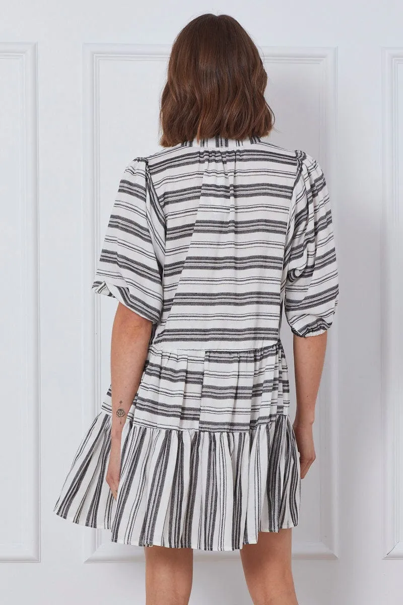 Soft Texture Stripe Mini Dress Short Sleeve