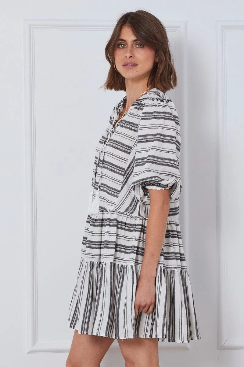 Easy Match Low Effort Stripe Mini Dress Short Sleeve