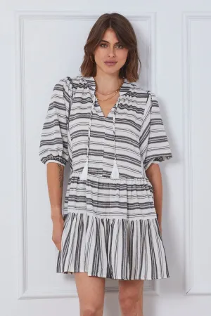 Minimalist Girl Jade Glow Stripe Mini Dress Short Sleeve