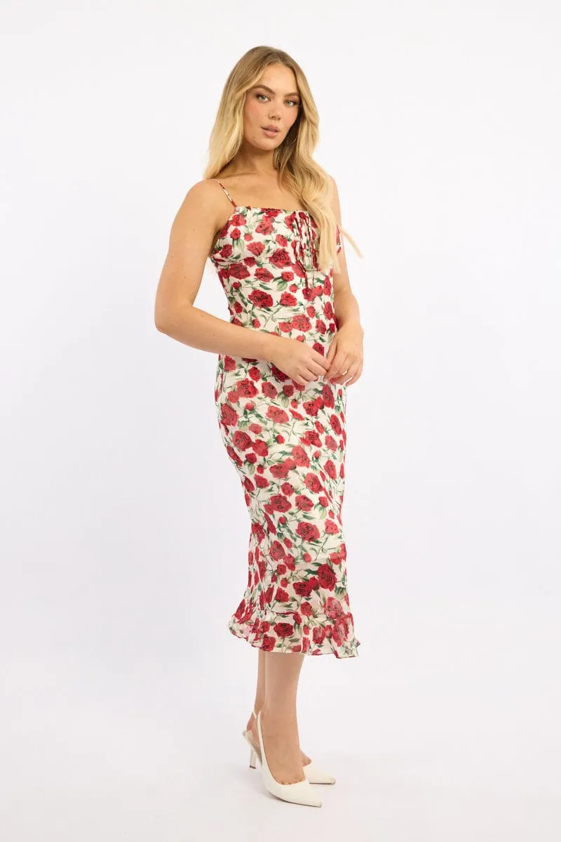 White Floral Midi Dress Bias Chiffon All Day Elegance