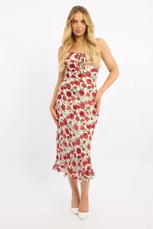 Rock Bay White Floral Midi Dress Bias Chiffon