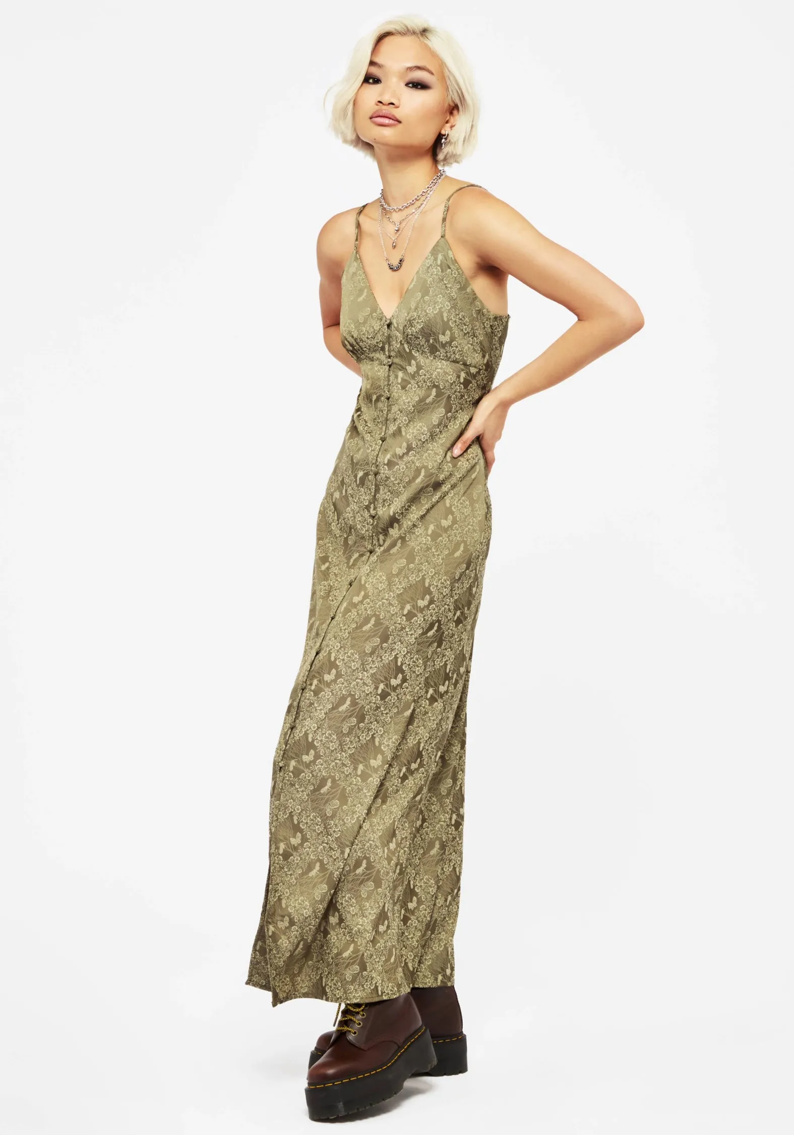 Trendy long-length summer piece Yara Floral Print Button Up Maxi Slip Dress