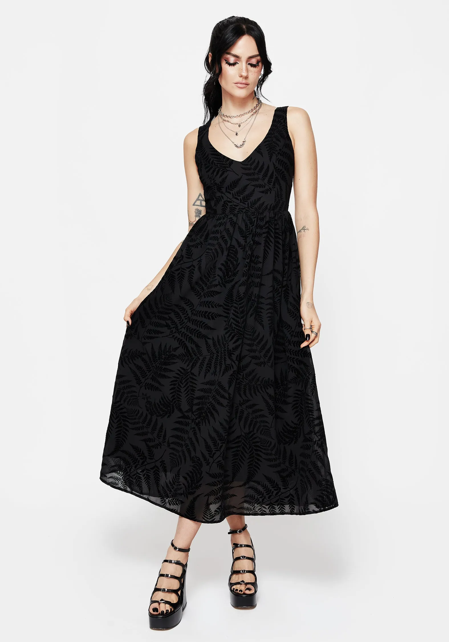 Suede Touch Lunafern Fern Print Cami Midaxi Dress