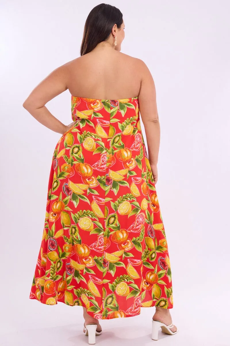 This dress is designed to keep you comfortable while maintaining a stylish and polished appearance Red Abstract Maxi Dress Strapless