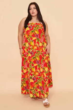 Casual yet elegant outfit Red Abstract Maxi Dress Strapless