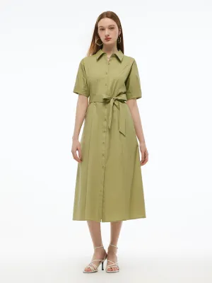Night Charm Summer Glow Gathered Waist Stretch Women Maxi Shirt Dress With Belt