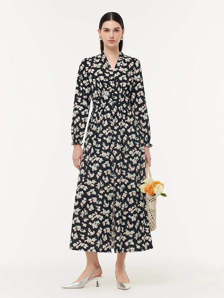100% Cotton Floral Print Stretch Gathered Waist Women Maxi Dress ElasticFree