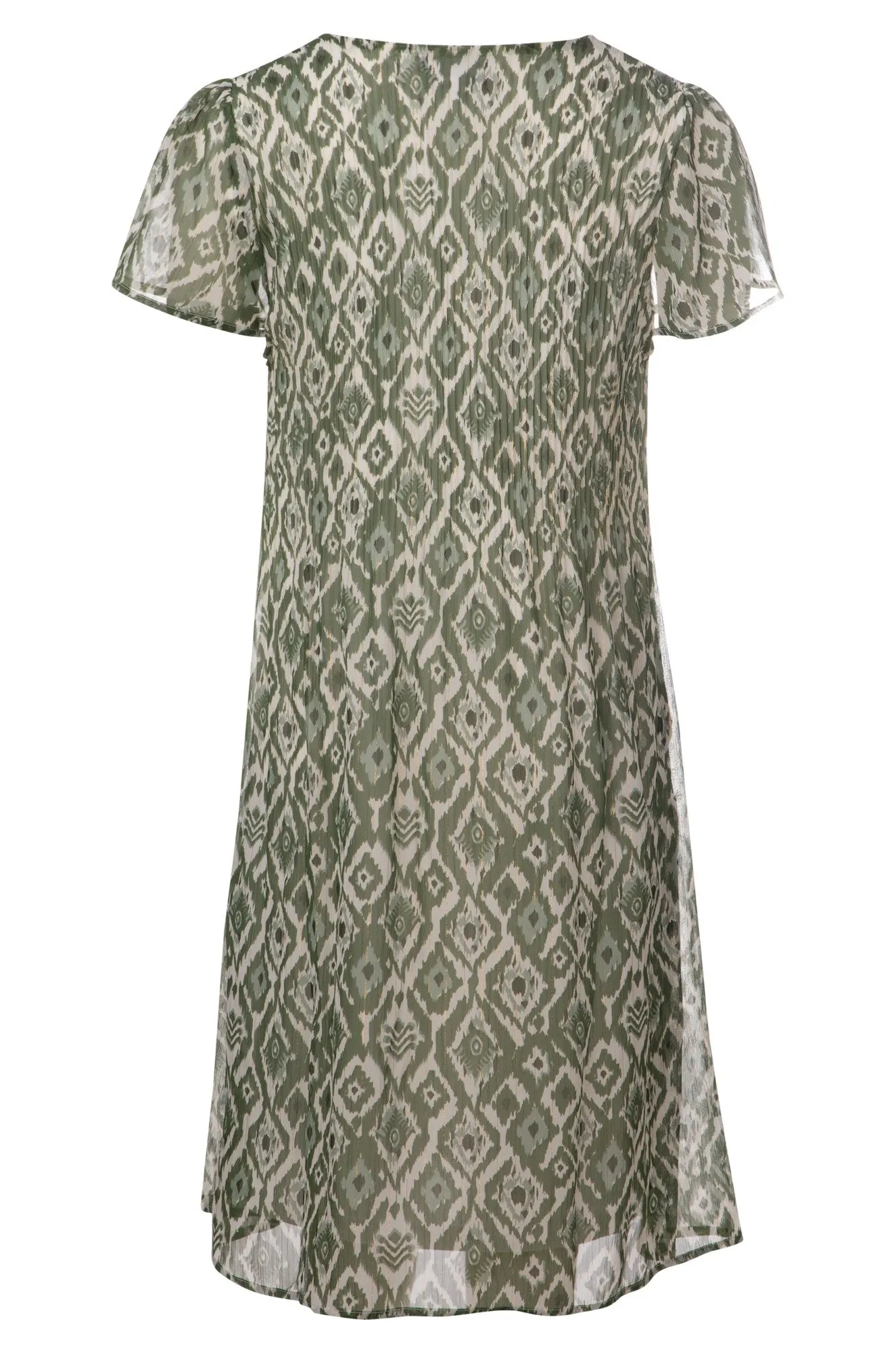 Mini pleat printed Chiffon Dress | Sage Ivory Diamonds | 8575A1 Strong Edge Carnival Look