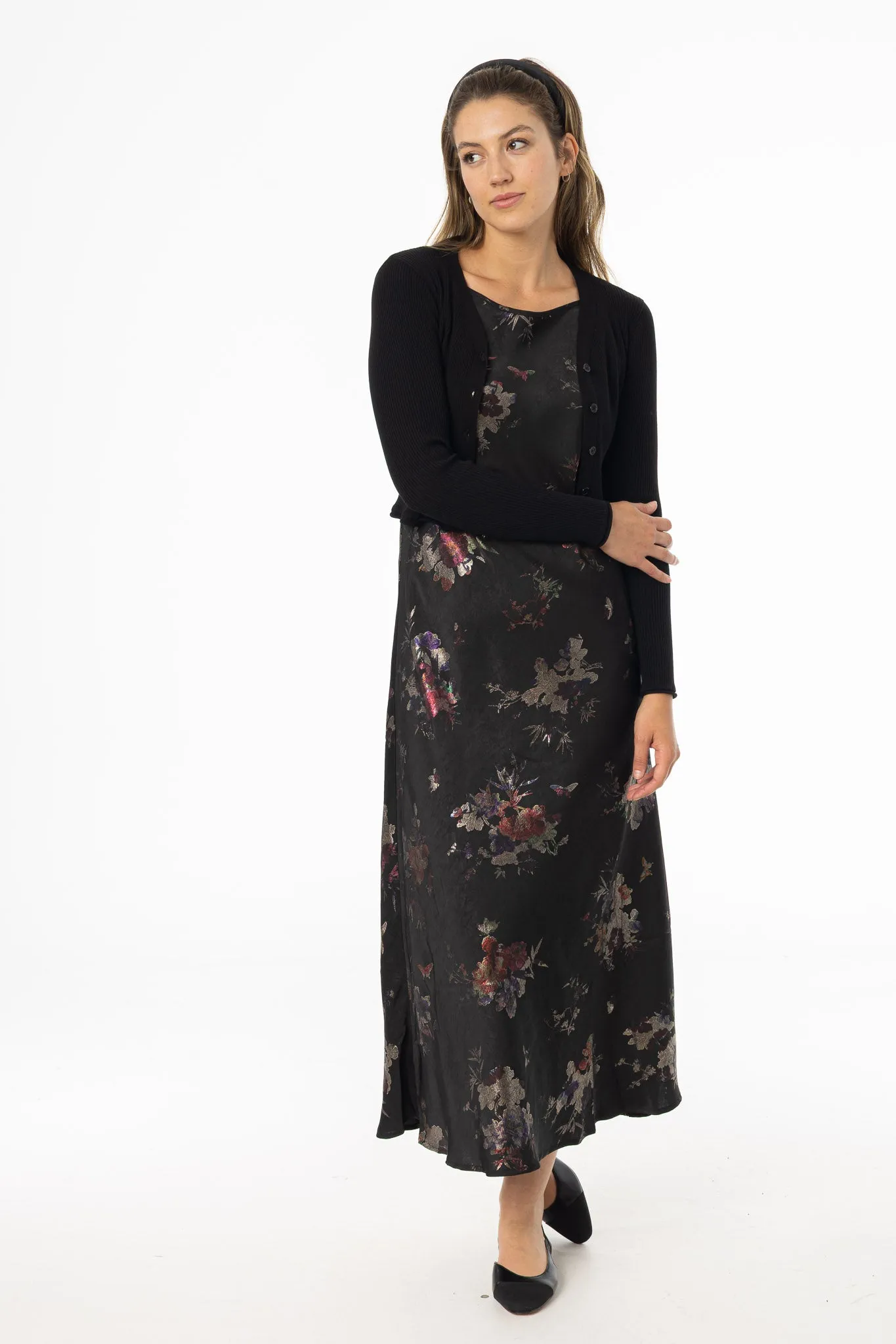 Simple Fashion NoSlipWaistband Metallic Floral Printed Slip Jumper