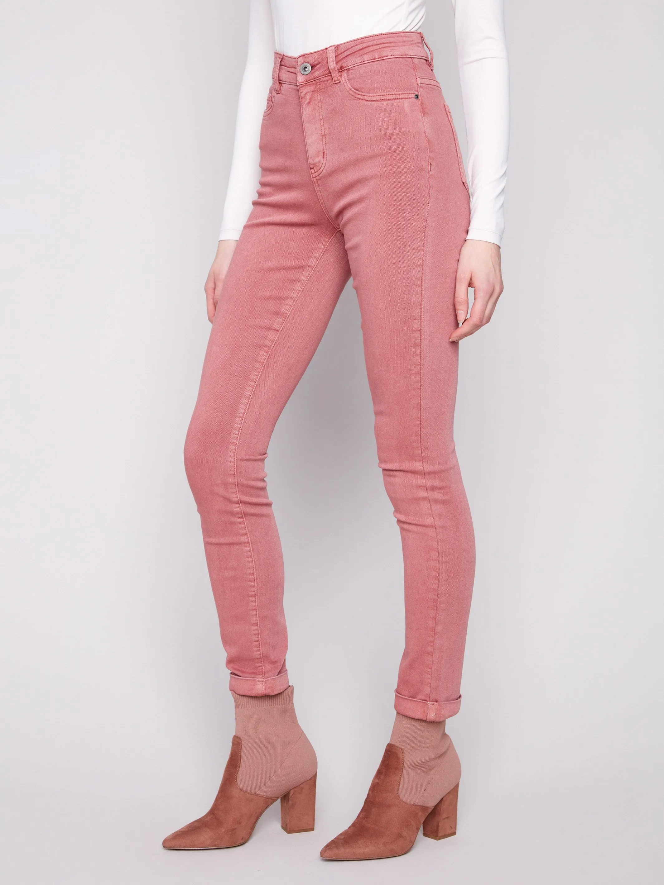 Timeless Choice Cuffed Hem Twill Jeans - Primrose