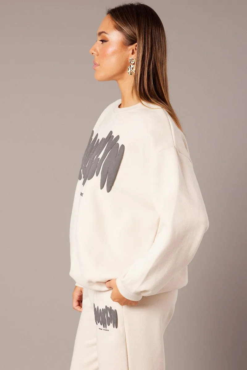 Core Layer Beige Graphic Sweater Long Sleeve
