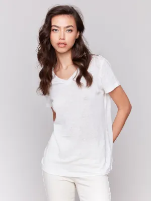 Outdoor Trend Linen Blend V-Neck T-Shirt - Natural