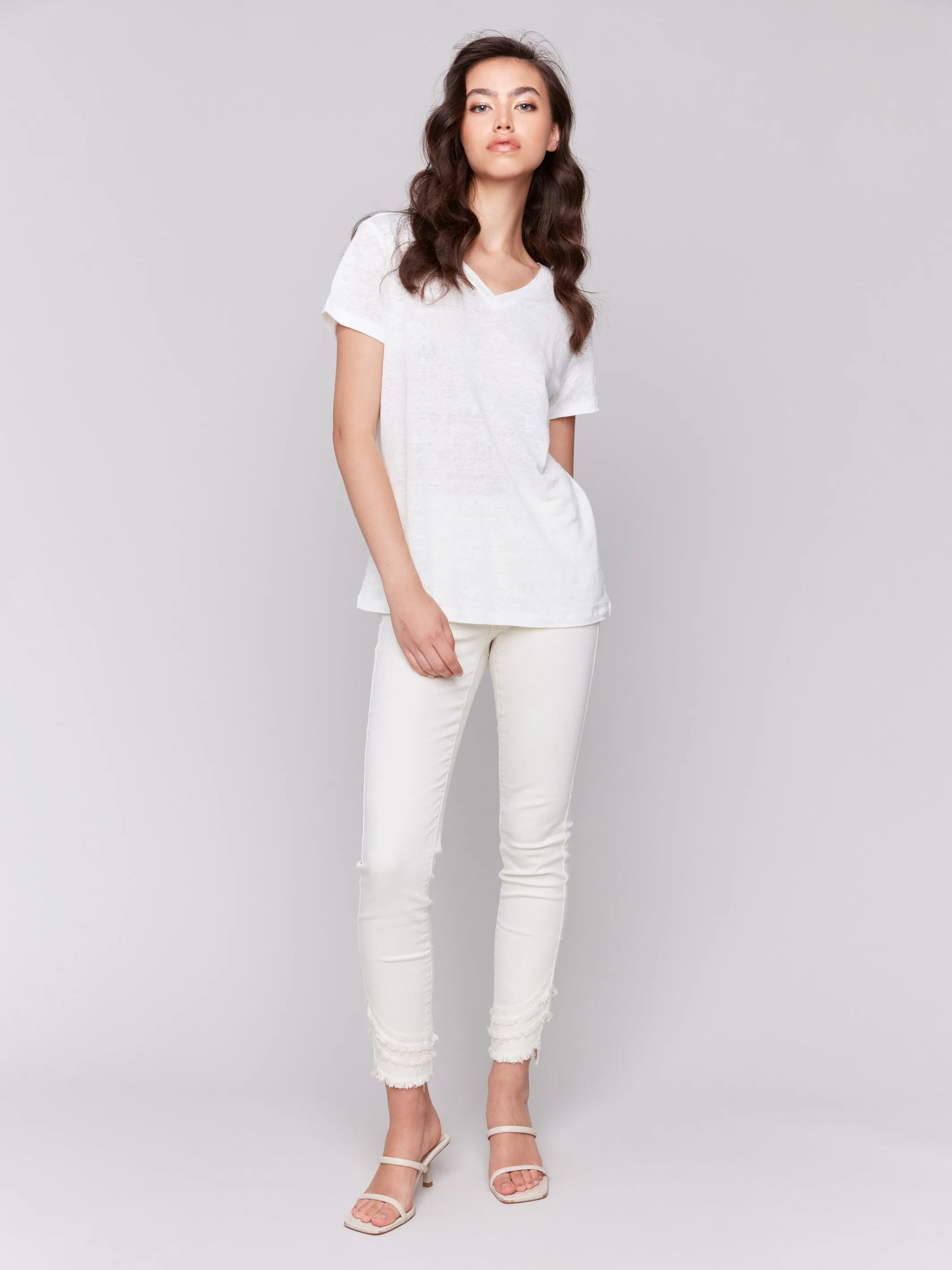 Active Comfort Style Linen Blend V-Neck T-Shirt - Natural