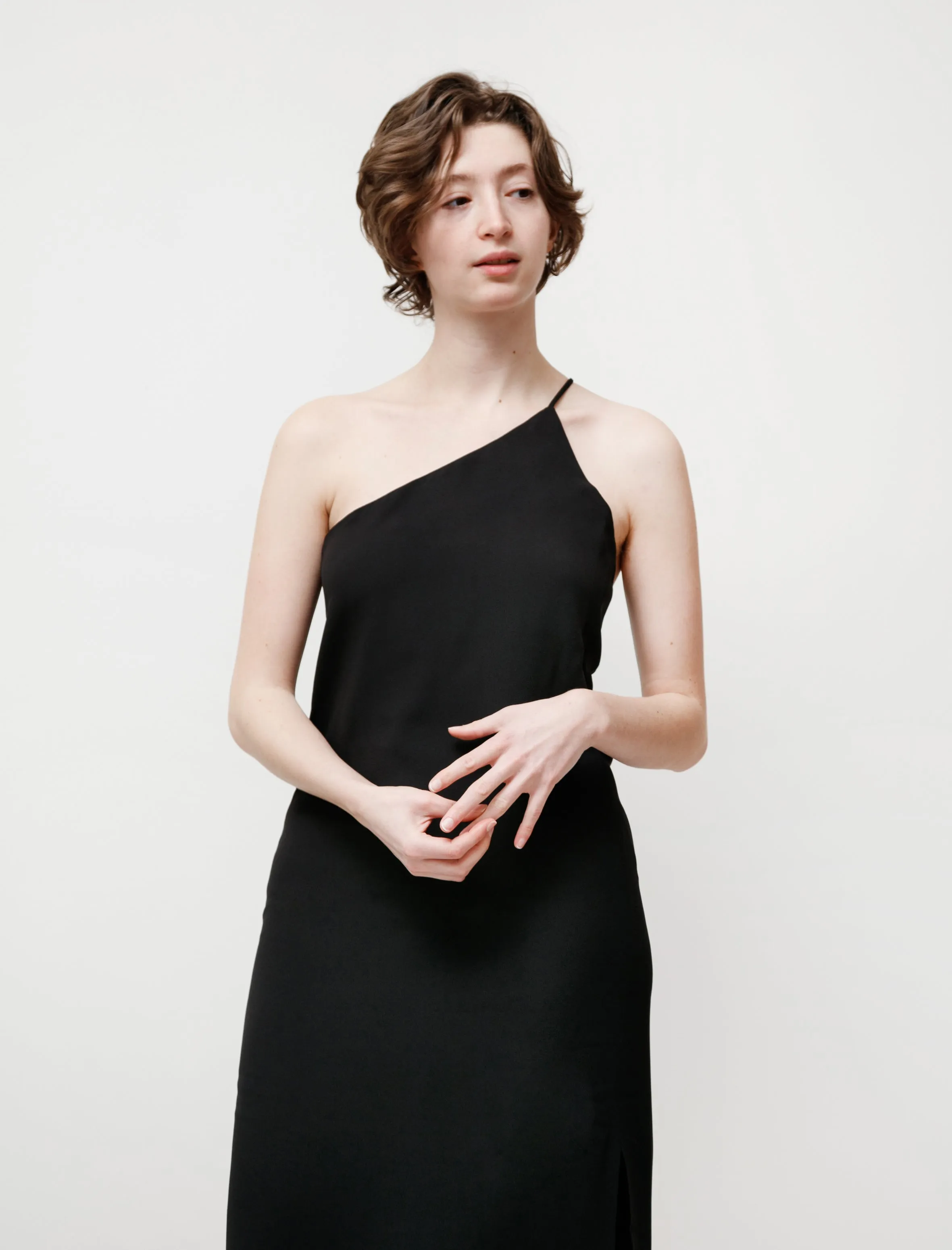 One Shoulder Dress Crepe Black SmoothFinish