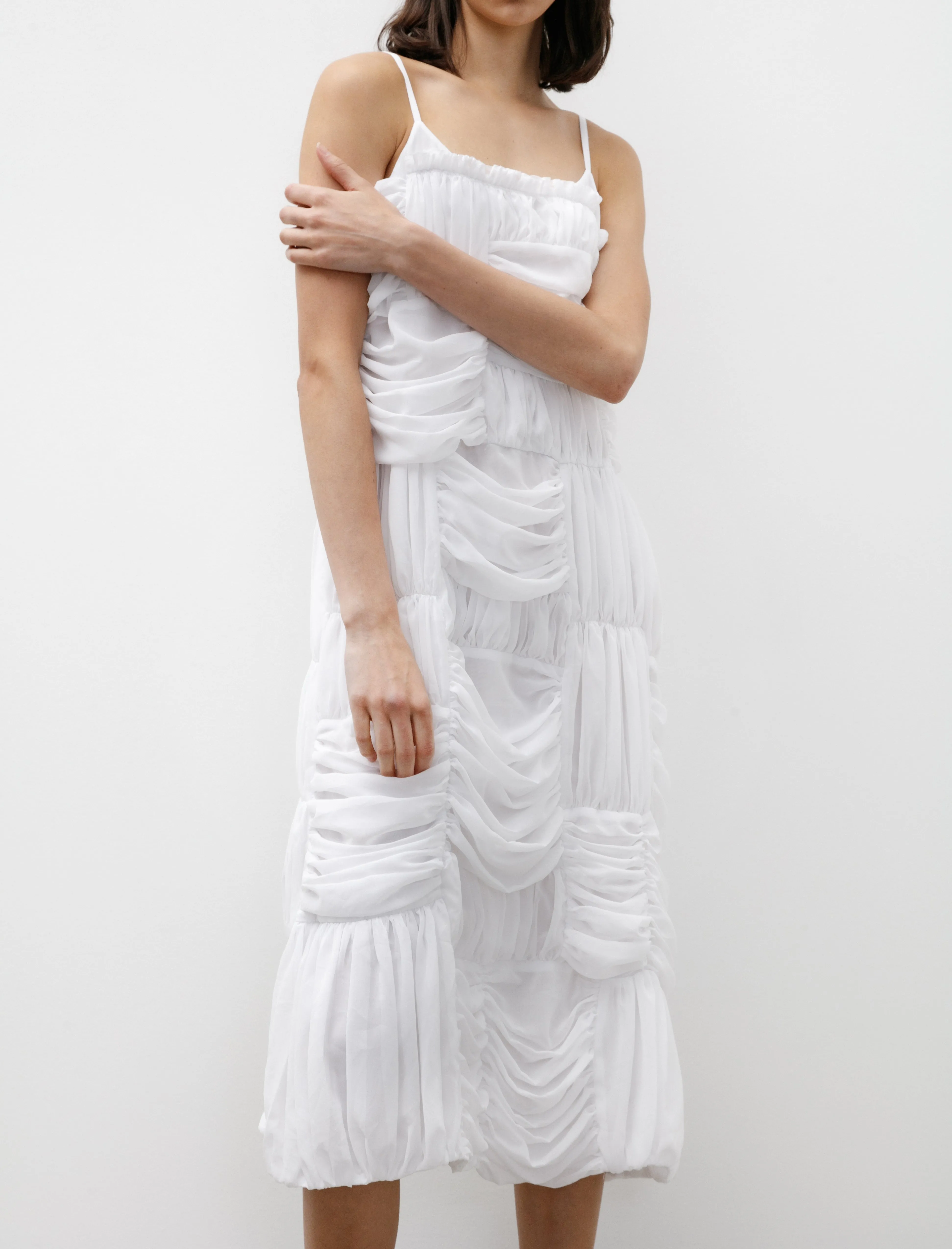 AntimicrobialTreatment Sleeveless Gathered Georgette Dress White