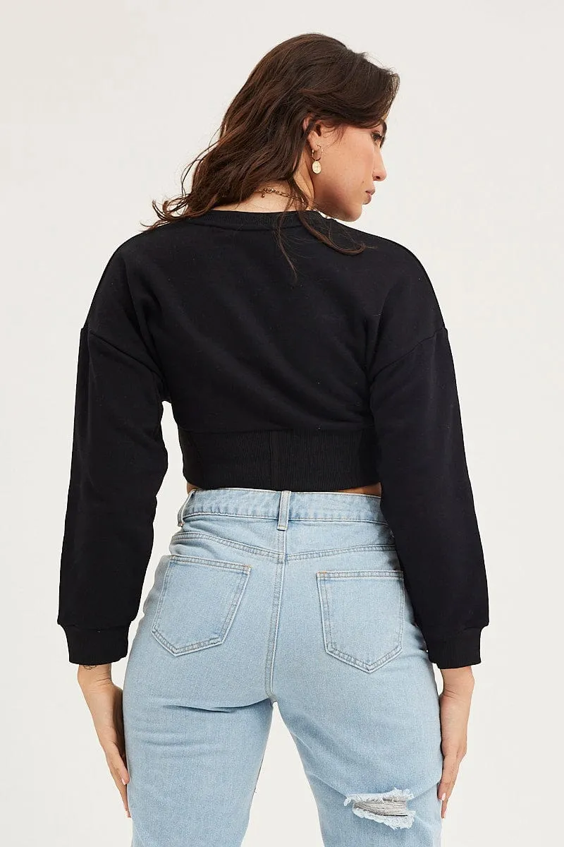 Black Corset Jumper Long Sleeve Cozy Streetwear Pastel Shade