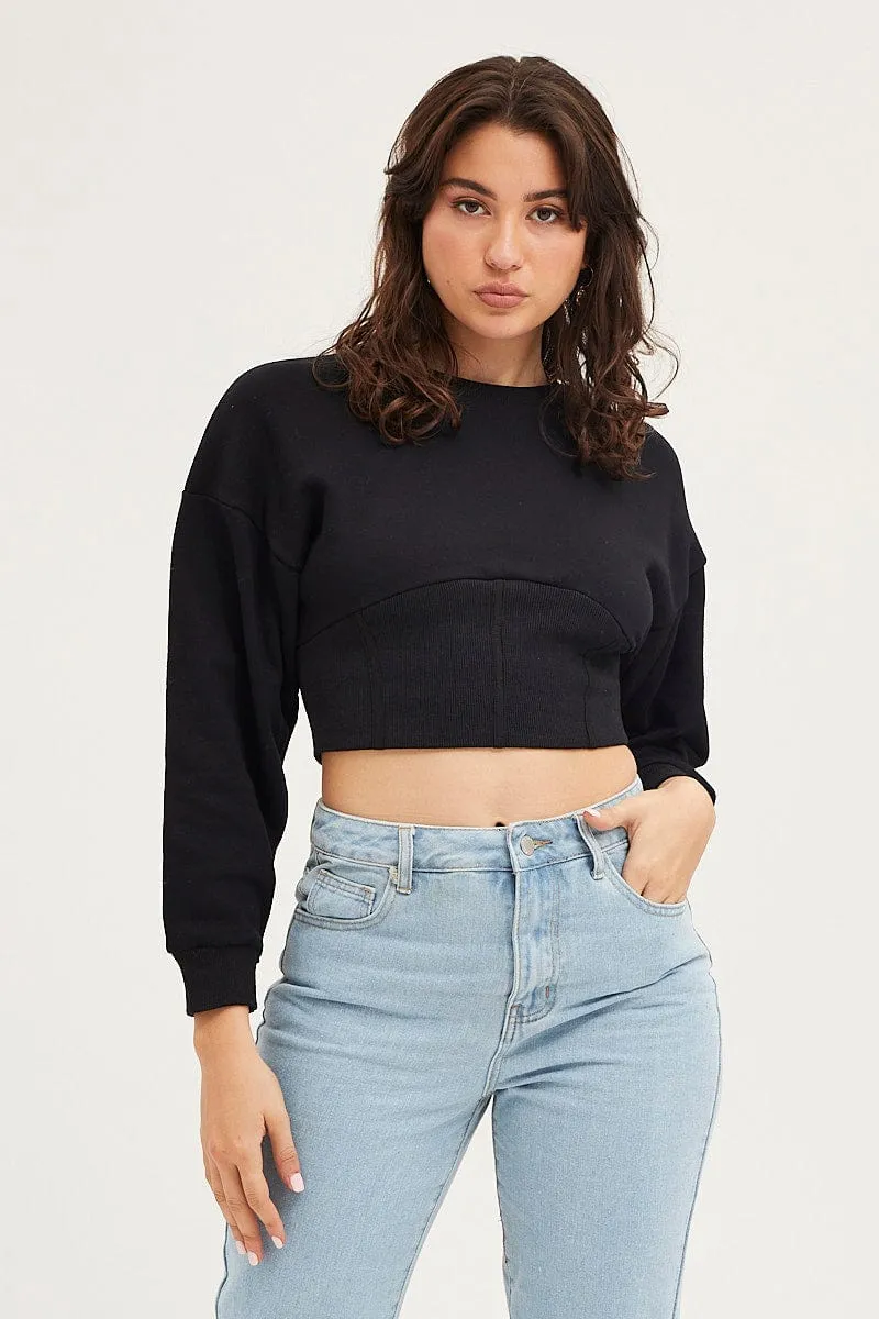 Street Wear Black Corset Jumper Long Sleeve
