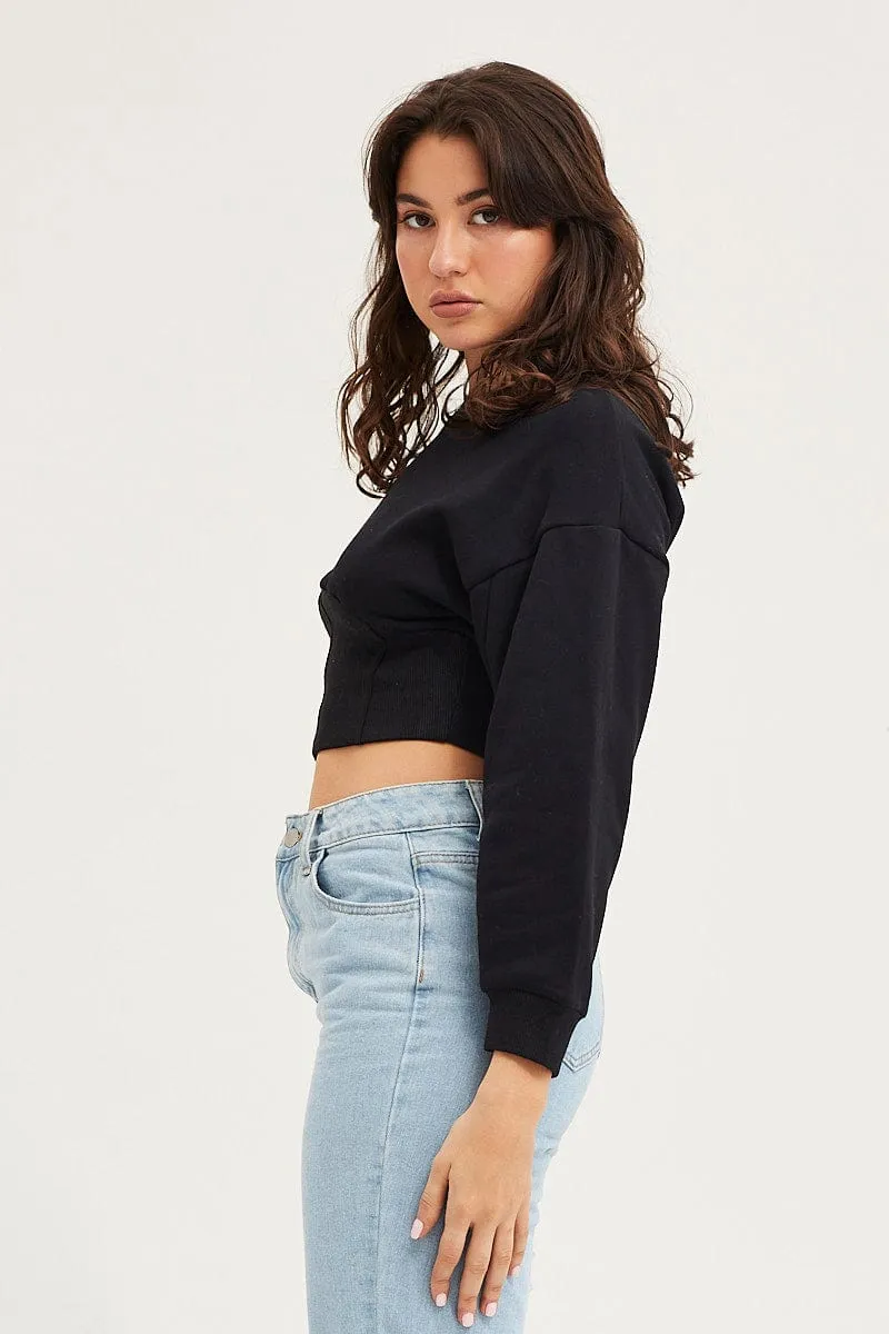 Black Corset Jumper Long Sleeve Printed Detail