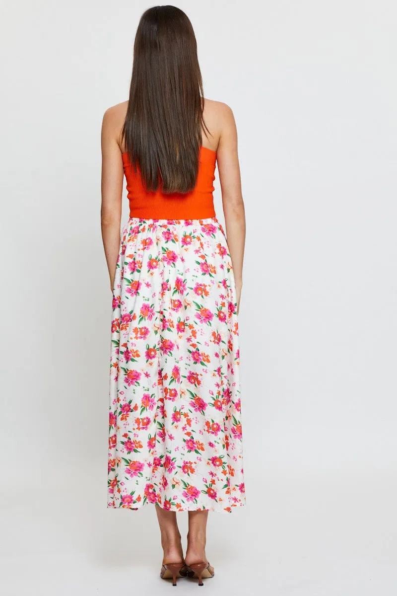 Print Maxi Skirt High Rise Durable Hem Chill Tones